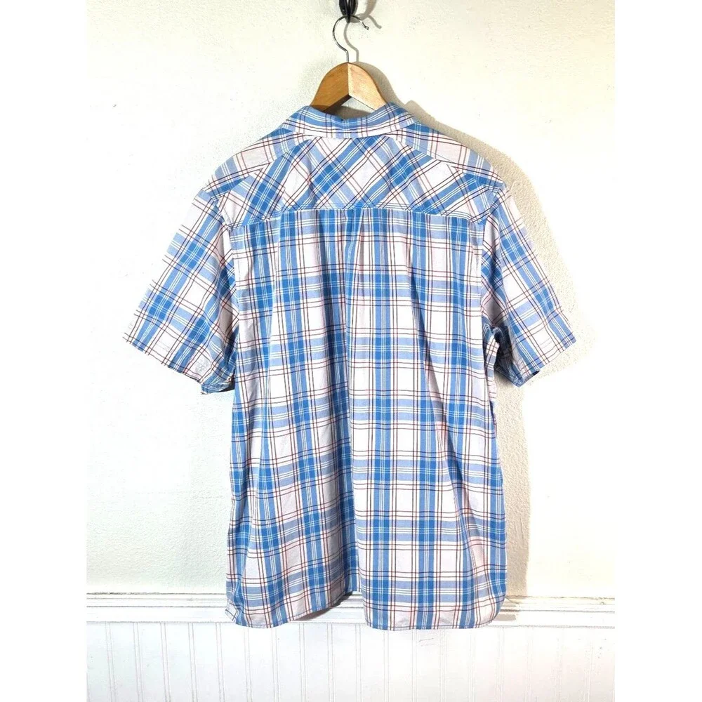 The North Face Mens XL Plaid Button Up Shirt Blue Red Short Sleeve Outdoor